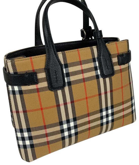 Burberry New Small Banner House Black and Check Leather Cotton Tote