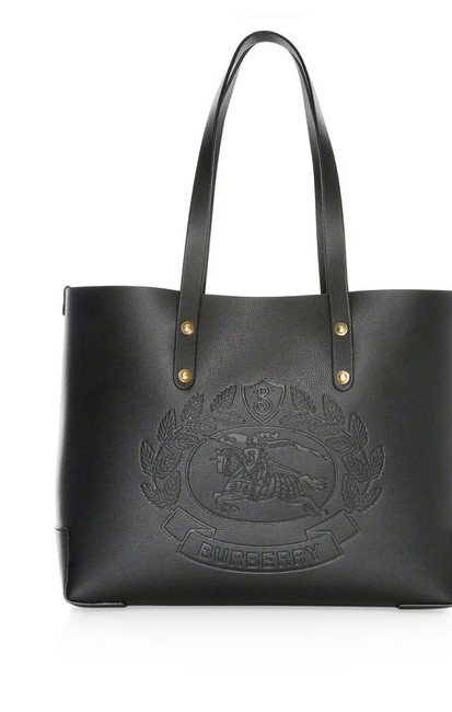 Burberry New Small Crest Embossed Black Leather Tote