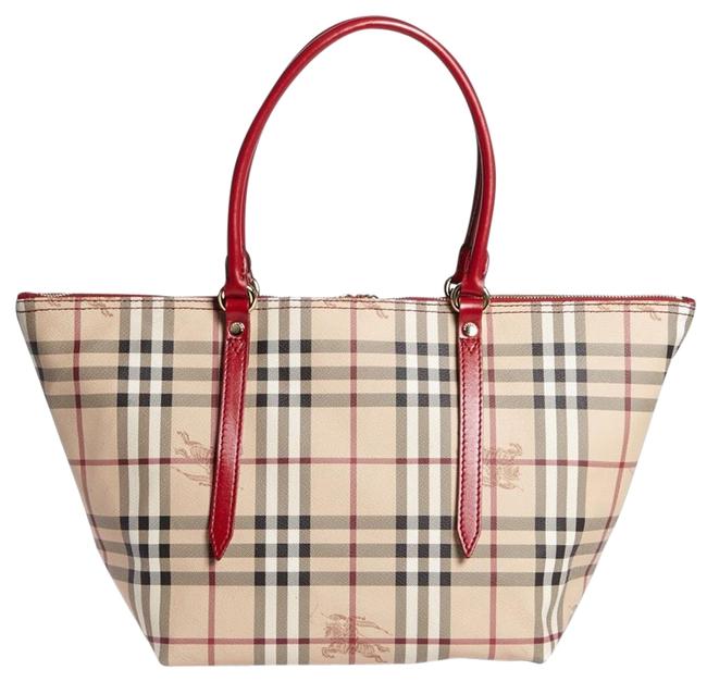 Burberry New with Tag Haymarket Salisbury Military Red Leather Tote