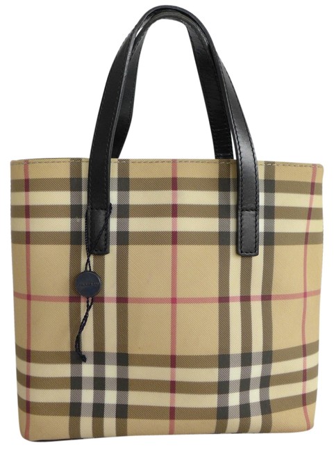 Burberry Nova CheckBlack Small Italian Handbag PvcCanvasLeather Tote