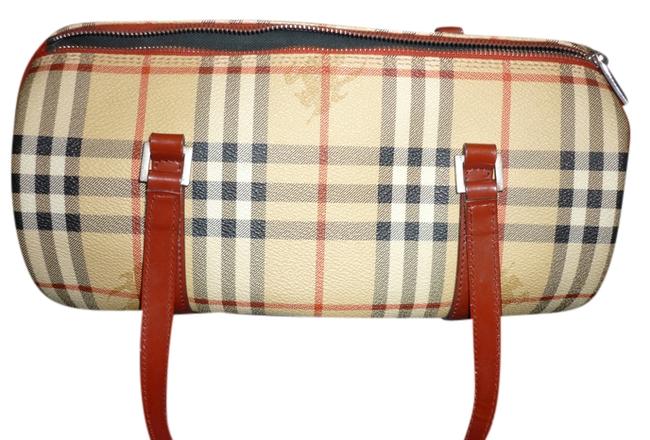 Burberry Nova Check Barrel PrintRed Accent Leather Tote