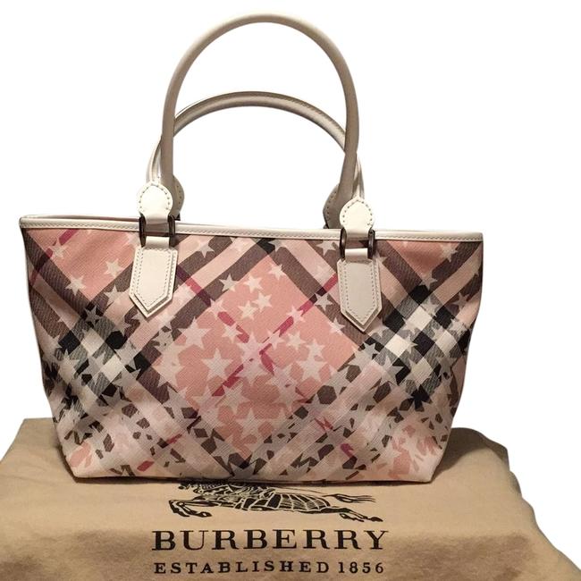 Burberry Nova Check BeigeWhite Nickie Coated CanvasPvc Tote