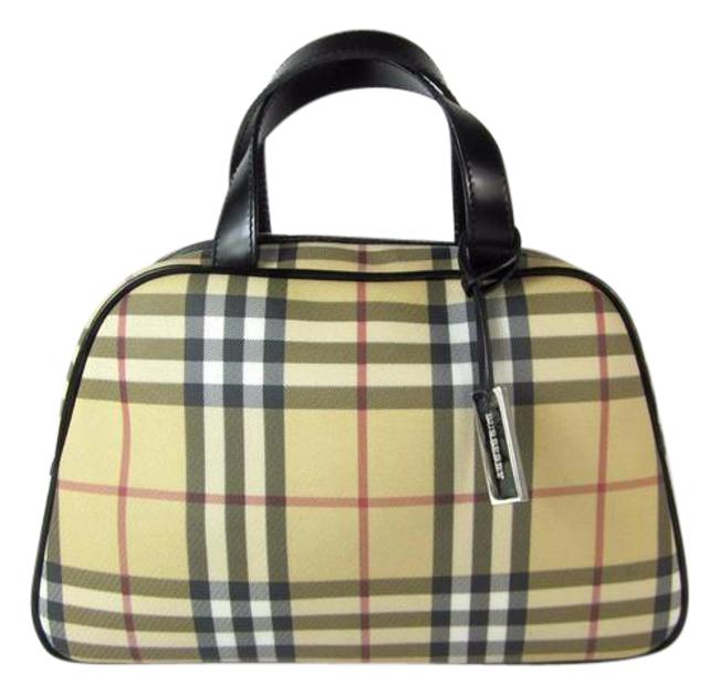 Burberry Top Handle Bag Nova Check Bowling JacquardLeather Tote