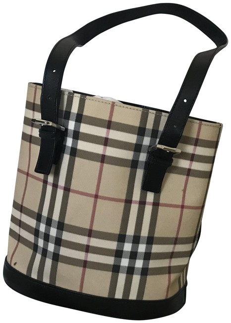 Burberry Bucket Bag Nova Check BlackBeige CanvasLeather Tote