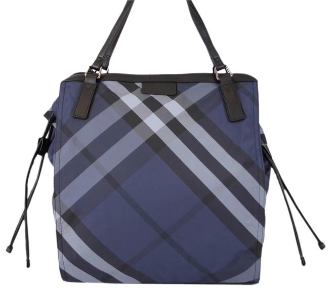 Burberry Nova Check Buckleigh Packable Purse Shopper Blue Nylon Tote