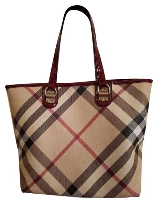 Burberry Nova Check Burgundy Canvas Tote