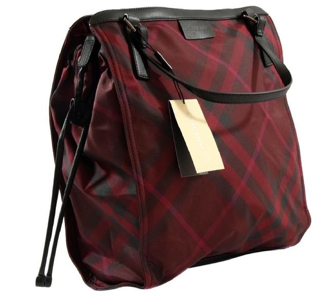 Burberry Nova Check Burgundy Packable Red Nylon Tote