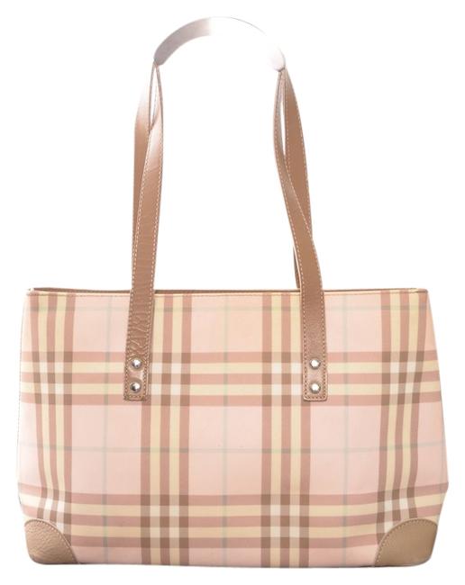 Burberry W Nova Check Coated Leather Large W Dust 9205 Pink Canvas Tote