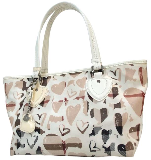 Burberry Nova Check Handbag Beige Red White Black Leather Tote