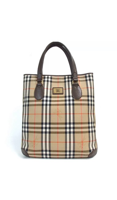 Burberry Nova Check Handbag Tan Brown Leather Tote