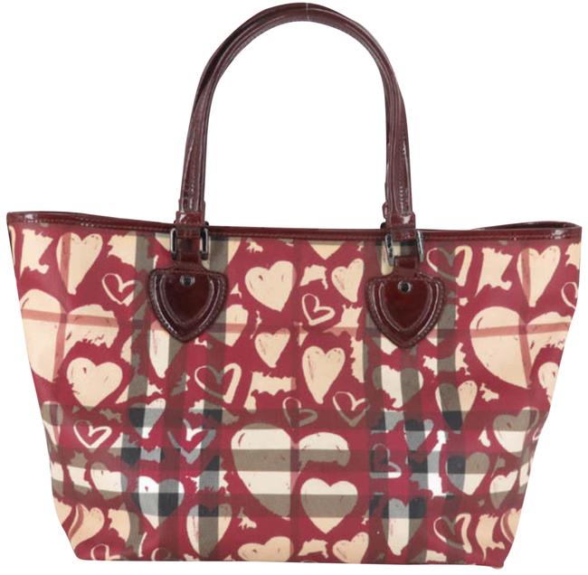 Burberry Nova Check Heart 868466 Brown Coated Canvas Tote