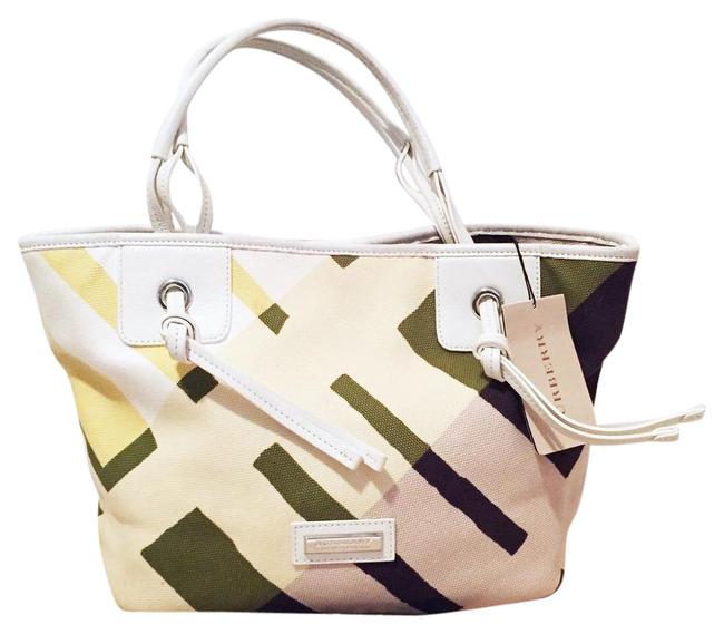 Burberry Nova Check Leather White Canvas Tote