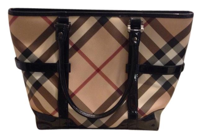 Burberry Nova Check Like New Brown and Black Coated Canvas Tote