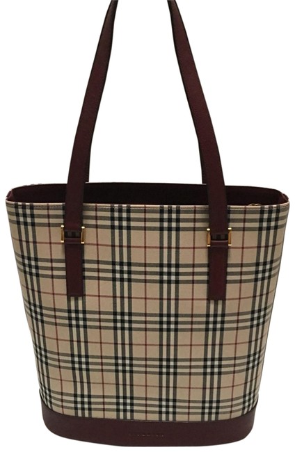 Burberry Bag Nova CheckMaroon Fabric Canvas with Leather Trims Tote