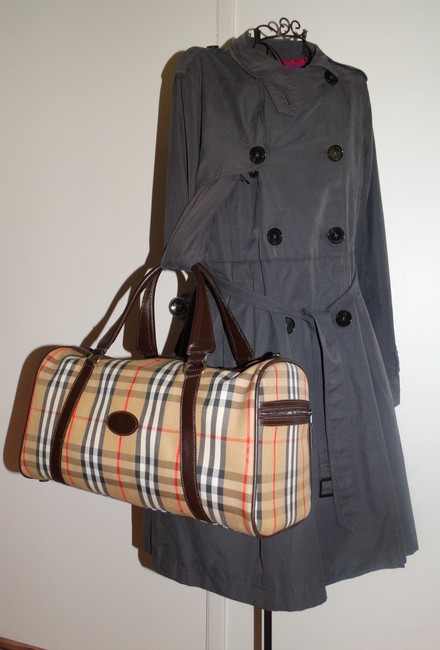 Burberry Boston Bag Nova Check Mini Brown CanvasLeather Tote