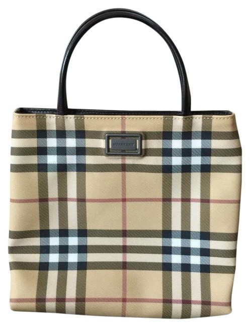 Burberry Nova Check Multicolor Tan Red Black Plaid Canvas Leather Tote