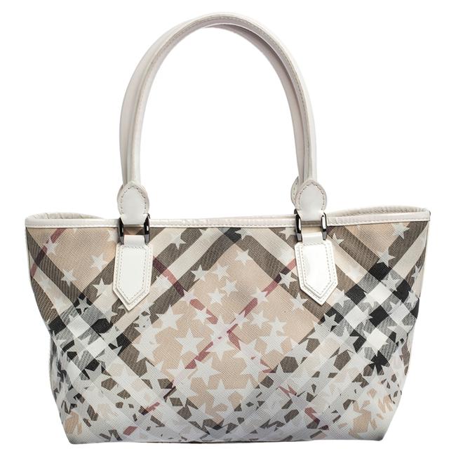 Burberry Nova Check Nickie Stars White Pvc and Patent Leather Tote