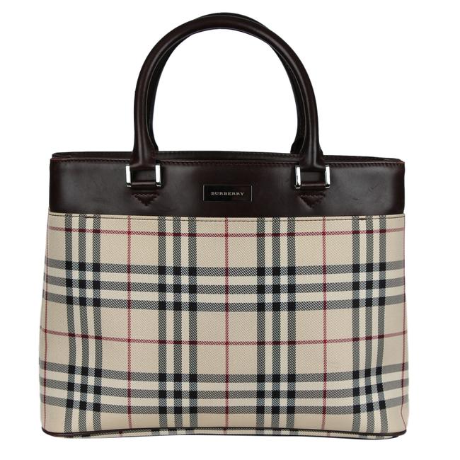 Burberry Nova Check Nylon 7036 Brown Leather Tote