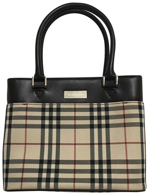 Burberry Nova Check Nylon BrownBeige Canvas with Leather Trim Tote