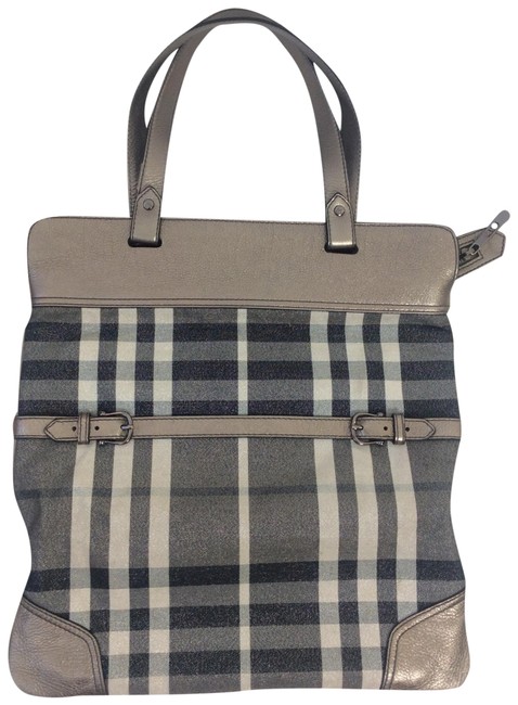 Burberry Nova Check Pewter Canvas Leather Tote