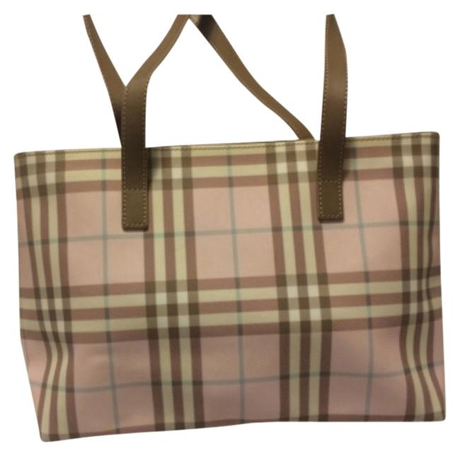 Burberry Nova Check PinkTanBlueWhite Leather Tote