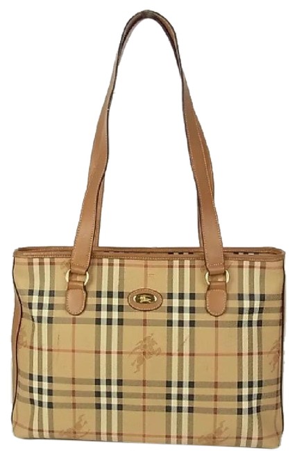 Burberry Nova Check Plaid Classic Large Beige Pvc Leather Tote
