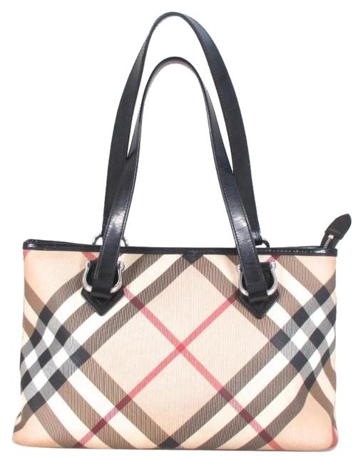 Burberry Nova Check Plaid Coated Purse Cnpansim1pan Tan Leather Tote