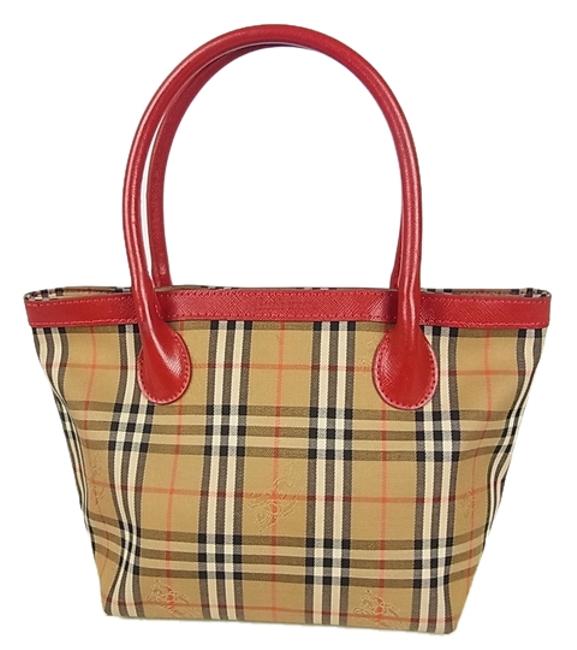 Burberry Nova Check Plaid Mini Hand FS 8877ern Brown Red Canvas Tote