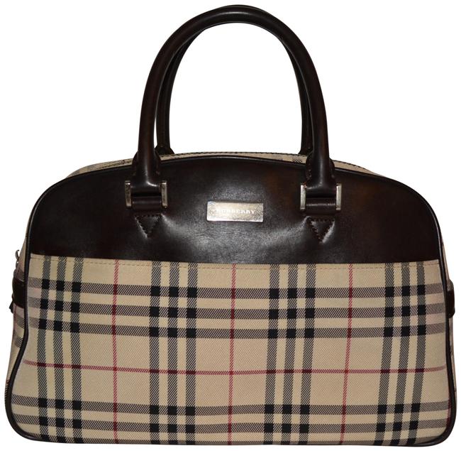 Burberry Nova Check Plaid Pattern Bag Brown Canvas Leather Tote