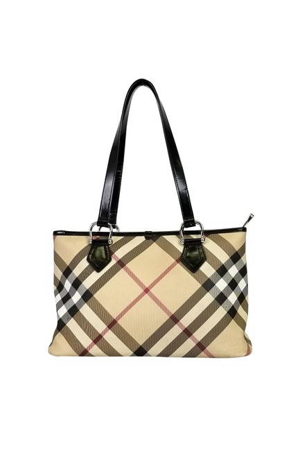 Burberry Nova Check Print Tan Leather Tote
