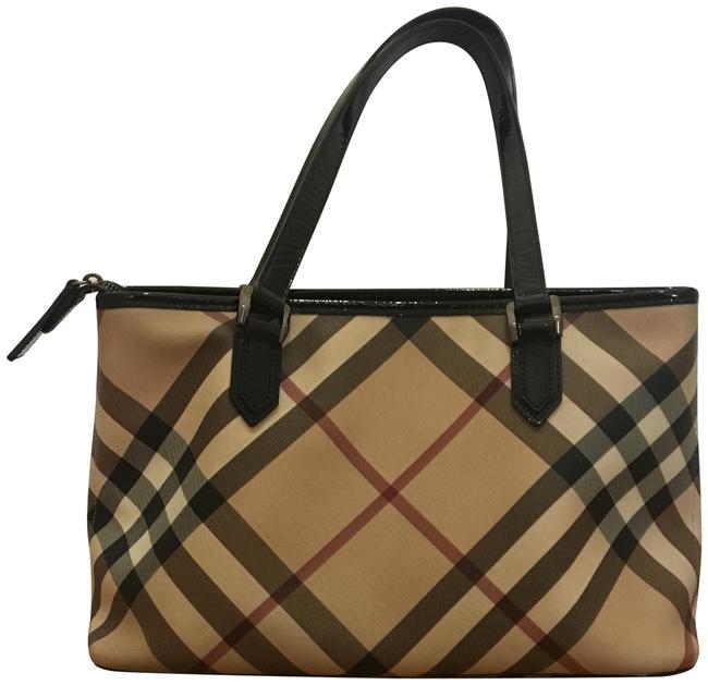 Burberry Shoulder Bag Nova Check Biege Leather Tote