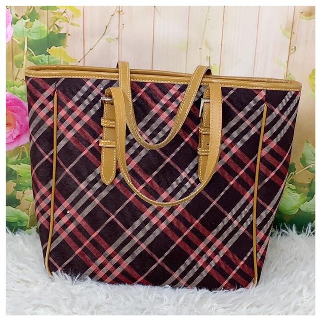 Burberry Nova Check Shoulder Red Black Canvas Tote