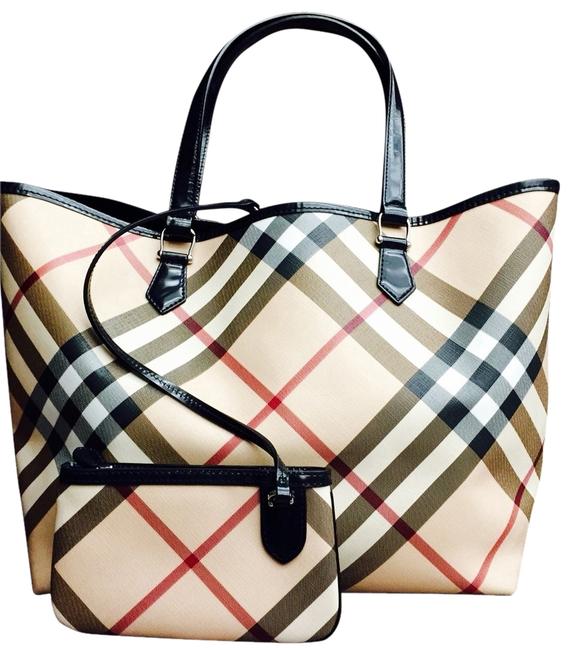 Burberry Nova Check Tan Black Beige Coated Pvc Tote