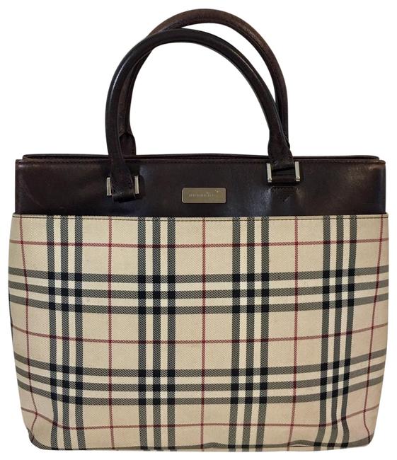 Burberry Nova Check with Leather Brown Canvas Tote