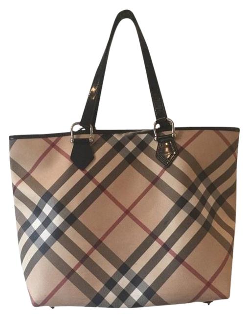 Burberry Nova Checked with Double Shoulde Straps Beige Plaid Canvas Tote