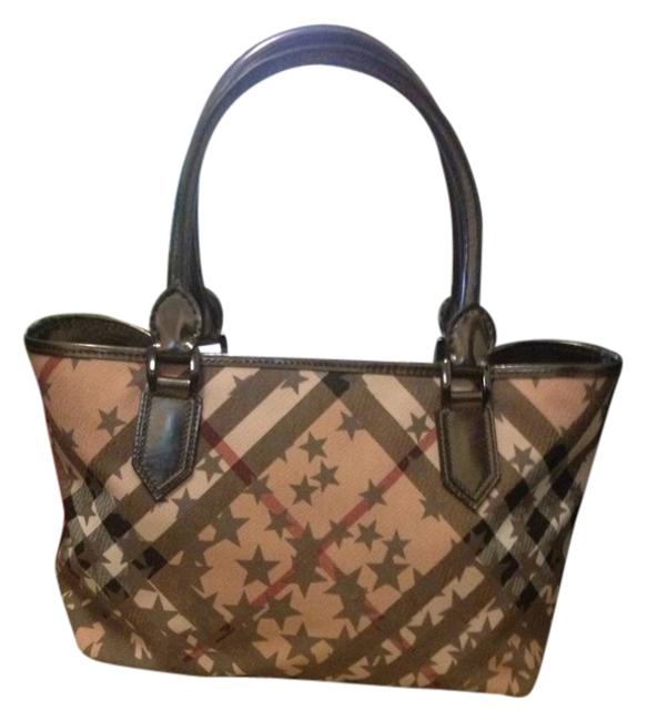 Burberry Shoulder Bag Nova Star Check Grey Leather Tote