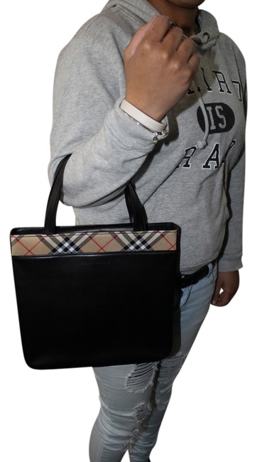 Burberry Novacheck Black Leather Tote