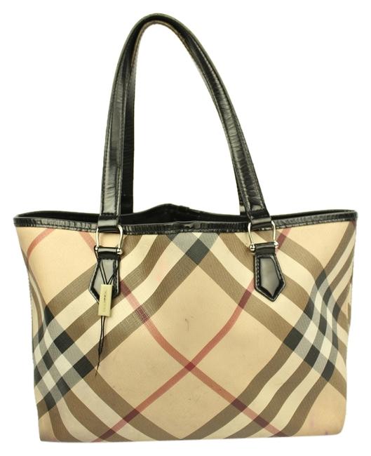 Burberry Novacheck Black Patent Leather Trim Tote