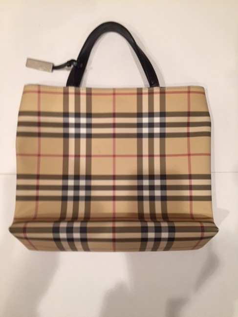 Burberry Novacheck Small Beige Textured Leather Tote