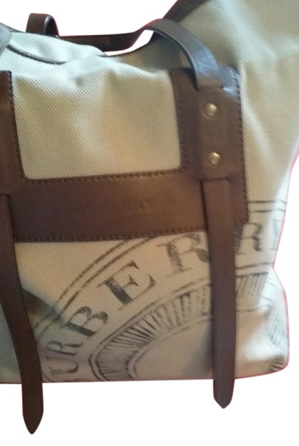 Burberry Olive Brown Leather Canvas Tote
