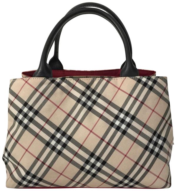Burberry Organizer Check Beige Black Nylon Tote