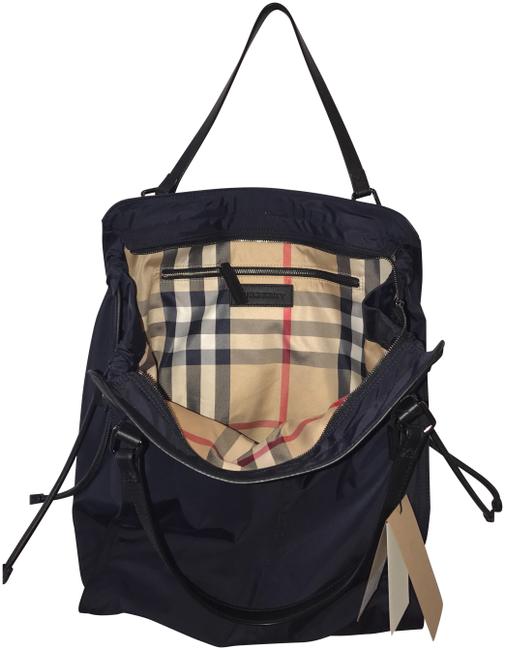 Burberry Packable Nylon Navy Leather Tote
