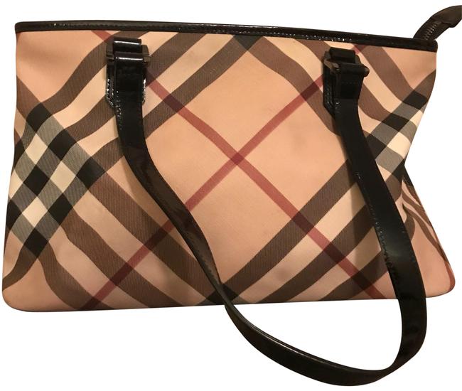 Burberry Bag Patent Coated Canvas Nickie Black Supernova Check Leather Tote