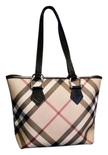 Burberry Patent Natural Plaid Canvas Tote