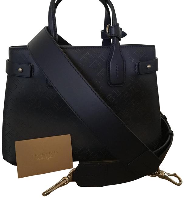 Burberry Perforated Small Banner Navy Leather Tote