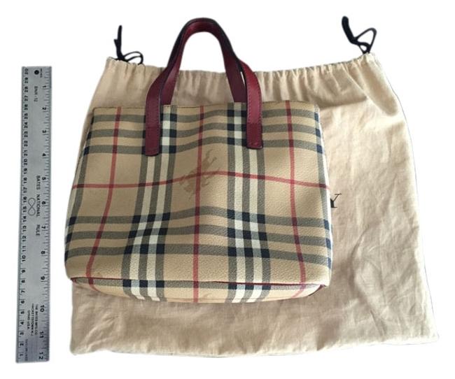 Burberry PlaidRed Leather Tote