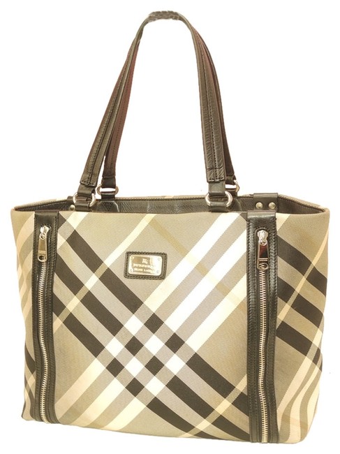 Burberry Plaid Black based Black CanvasLeather Tote
