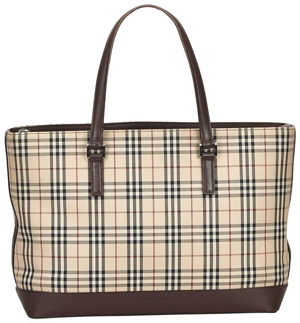Burberry Bag Plaid Brown Fabric X Canvas X Leather X Others Tote