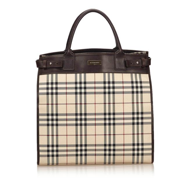 Burberry Plaid Brown Fabric X Jacquard Tote