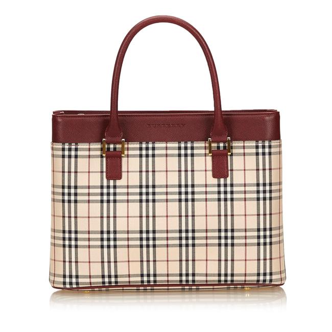 Burberry Bag Plaid Cotton Brown Fabric Tote